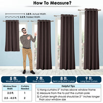 2 Pcs Brown Blackout Faux Silk Room Darkening Window/Door/Semi Long Door/Long Door Curtains