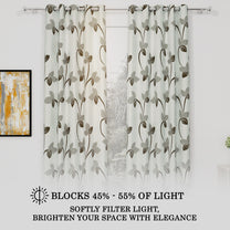 2 Pcs White Nature Floral Print Polyester Window/Door/Long Door Curtains