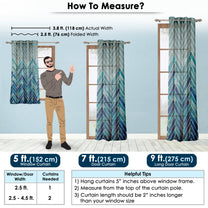 2 Pcs Grey & Blue Nature Abstract Print Polyester Window & Door Curtains