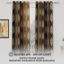 2 Pcs Brown Nature Floral Print Polyester Window/Door/Long Door Curtains