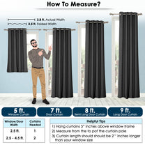 2 Pcs Black Blackout Faux Silk Room Darkening Window/Door/Semi Long Door/Long Door Curtains