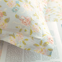 Story@home 300 TC Air Cotton Microfiber Light Blue & Peach King Size Floral Bedsheet with 2 Pillow Covers