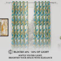 2 Pcs Nature Floral Turquoise Polyester Window and Door Curtains