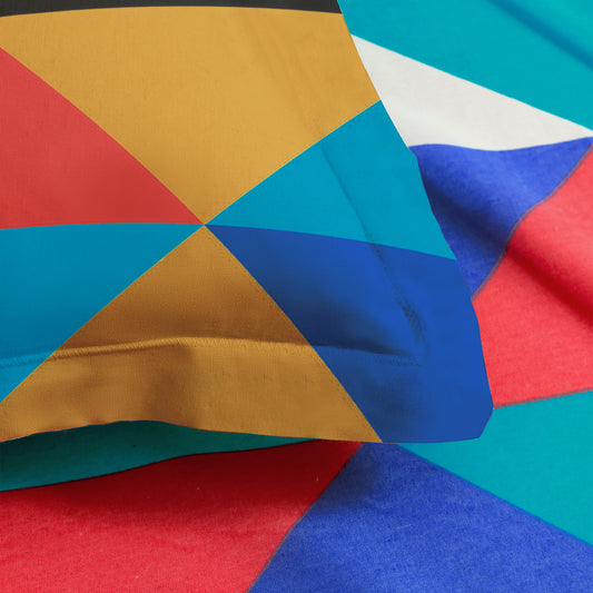 Ventura 144 TC 100% Cotton Blue & Orange Triangles Double Bedsheet