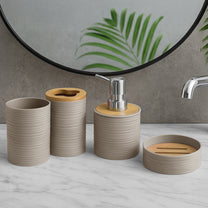 Story@Home Brown 4 Pcs Bamboo Bathroom Accessories Set - Toothbrush Holder, Soap Dispenser, Tumbler and Soap Dish
