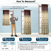 2 Pcs Dark Brown & Ivory Nature Ethnic Print Polyester Window,Door & Long Door  Curtains