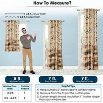 2 Pcs Beige Abstract Digital Faux Silk Medium room Darkening Window | Door | Long Door Curtains