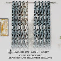 2 Pcs Light Blue Nature Leaf Print Polyester Window/Door/Long Door Curtains