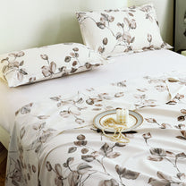 Metro Gold 190 TC Cotton Off White & Grey Double Bedsheet with Pillow Covers