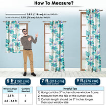 2 Pcs Blue Nature Floral Print Polyester Window / Door Curtains