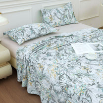 Metro Gold 190 TC Cotton Grey & Blue Double Bedsheet with Pillow Covers