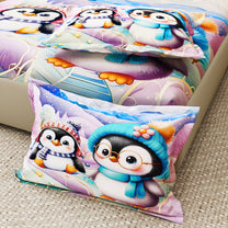 Story@Home Treedee 240 TC Pink & Blue Double Size Penguin Bedsheet With 2 Pillow Cover