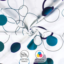 Metro 186 TC White & Blue Circles Queen / King Size Fitted Cotton Bedsheet With 2 Pillow Cover