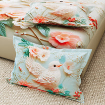 Story@Home Treedee 240 TC Light Green & White Double Size Bird Bedsheet With 2 Pillow Cover