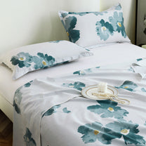 Metro Gold 190 TC Cotton Blue & Grey Double Bedsheet with Pillow Covers
