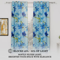 2 Pcs Blue Nature Floral Print Polyester Window and Door Curtains