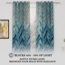 2 Pcs Grey & Blue Nature Abstract Print Polyester Window & Door Curtains