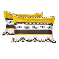 Boho Styled 240 TC Black & Yellow Abstract Queen Fitted Bedsheet With 2 Pillow Covers