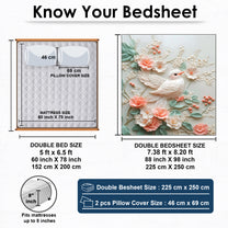 Story@Home Treedee 240 TC Light Green & White Double Size Bird Bedsheet With 2 Pillow Cover