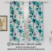 2 Pcs Blue Nature Floral Print Polyester Window / Door Curtains