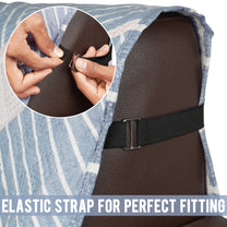 Sofa Throw Cover Combo – 2 Pcs 1 Seater and 1 Pc 3 Seater Greyish Blue Geometric & Stripes Pattern with Pocket by Story@Home