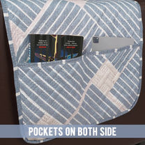 Sofa Throw Cover With Geometric & Stripes Pattern In Greyish Blue For 1 | 2 | 3 | 4 Seater From Story@Home