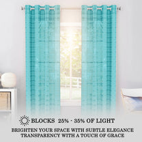 2 Pcs Cyan Blue Sheer Transparent Linen Sheer Window | Door | Semi Long Door | Long Door Curtains