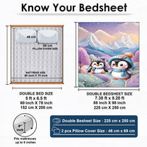 Story@Home Treedee 240 TC Pink & Blue Double Size Penguin Bedsheet With 2 Pillow Cover