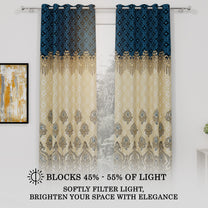 2 Pcs Blue & Ivory Nature Ethnic Print Polyester Window,Door & Long Door  Curtains