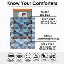 180 GSM Blue Hexagon Microfiber Fusion Reversible Single Comforter
