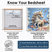 Story@Home Treedee 240 TC White & Blue Double Size Unicorn Bedsheet With 2 Pillow Cover