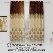 2 Pcs Dark Brown & Ivory Nature Ethnic Print Polyester Window,Door & Long Door  Curtains