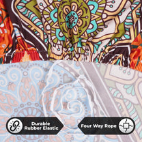 Sofa Cover Combo – 2 Pcs 1 Seater and 1 Pc 3 Seater Elastic Stretchable in Orange Motif Pattern by Story@Home