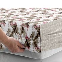 Arena 186 TC Brown & Red Queen Size Fitted Bedsheet With 2 Pillow Cover