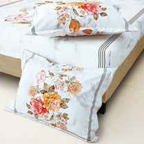 Story@home 240 TC Talespun Gold Microfiber White & Grey King Size Marble Floral Bedsheet with 2 Pillow Covers
