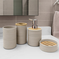Story@Home Brown 4 Pcs Bamboo Bathroom Accessories Set - Toothbrush Holder, Soap Dispenser, Tumbler and Soap Dish