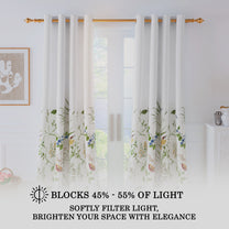 2 Pcs 300GSM White & Green Bohemian Cotton Canvas Curtain Window/Door/Semi Long Door/Long Door Curtains