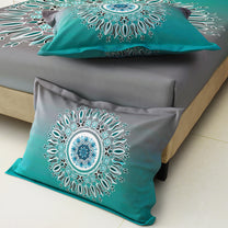 Story@home 240 TC Talespun Gold Microfiber Green & Grey King Size Traditional Ethnic Bedsheet with 2 Pillow Covers
