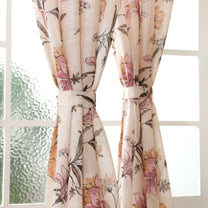 2 Pcs Cream & Pink Sheer Window / Door / Semi Long Door/ Long Door Curtains