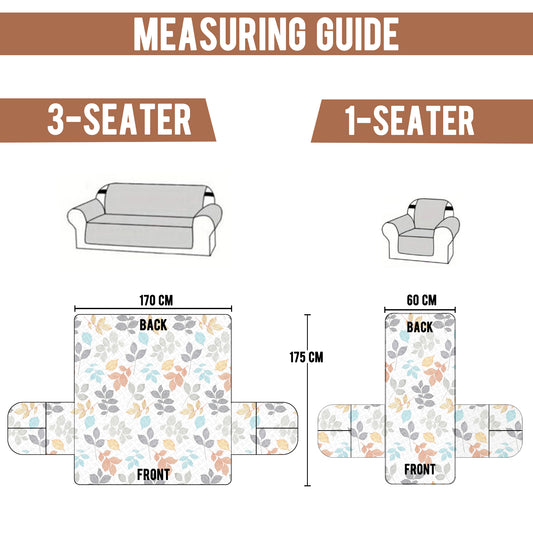 Sofa Throw Cover Combo – 2 Pcs 1 Seater and 1 Pc 3 Seater White & Grey Leaf Pattern with Pocket by Story@Home