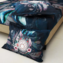 Story@home 240 TC Talespun Gold Microfiber Navy Blue & Pink King Size Dream Catcher Bedsheet with 2 Pillow Covers