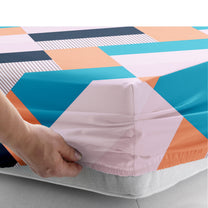 Arena 186 TC Peach Double Size Fitted Bedsheet With 2 Pillow Cover