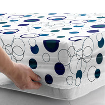 Metro 186 TC White & Blue Circles Queen / King Size Fitted Cotton Bedsheet With 2 Pillow Cover