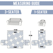 Sofa Throw Cover Combo – 2 Pcs 1 Seater and 1 Pc 3 Seater Greyish Blue Geometric & Stripes Pattern with Pocket by Story@Home