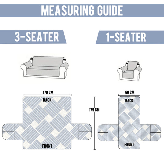 Sofa Throw Cover Combo – 2 Pcs 1 Seater and 1 Pc 3 Seater Greyish Blue Geometric & Stripes Pattern with Pocket by Story@Home