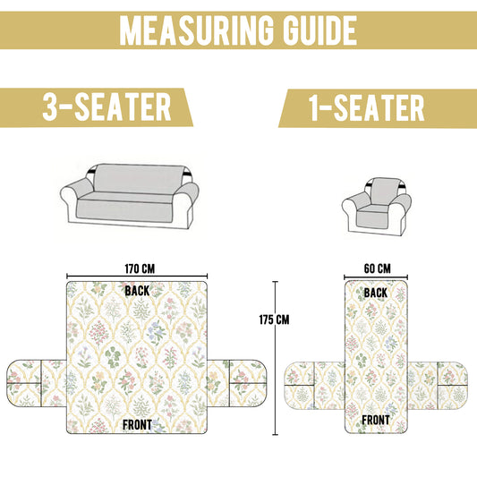 Sofa Throw Cover Combo – 2 Pcs 1 Seater and 1 Pc 3 Seater Beige & Green Floral & Motif Pattern with Pocket by Story@Home