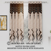 2 Pcs Brown & Beige Nature Abstract Print Polyester Window,Door & Long Door Curtains