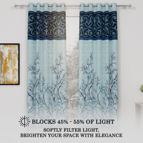 2 Pcs Blue Nature Abstract Print Polyester Window and Door Curtains
