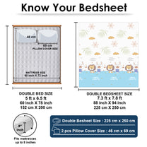 Arena Kids 180 TC White & Brown Double Size Bedsheet With 2 Pillow Cover