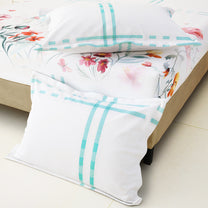 Story@home 240 TC Talespun Gold Microfiber White & Pink King Size Floral Bedsheet with 2 Pillow Covers